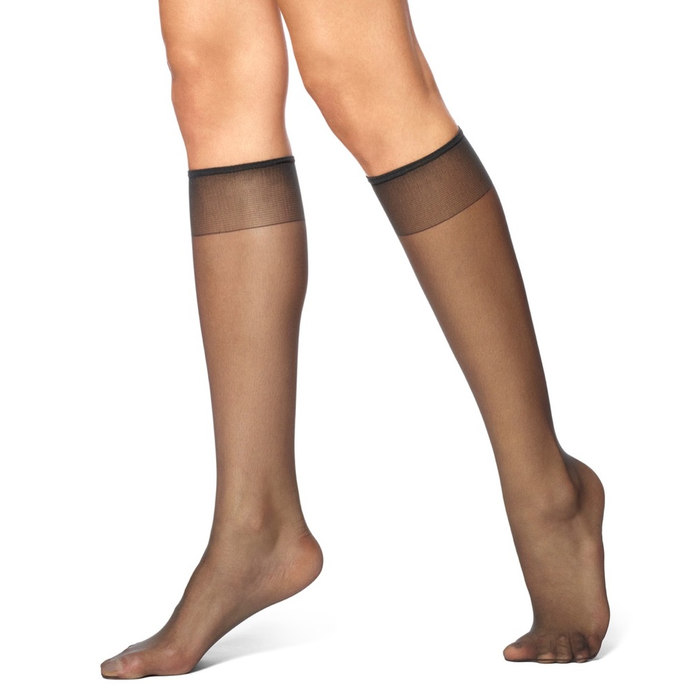 NWT No Nonsense Knee Highs, Sheer Toe Nylon Pantyhose One Size, Tan, 2 Pair Pack